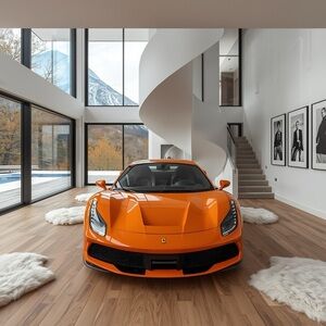 HANDCRAFTED digital art print Ferrari in Bold Orange in a home decor space NWT